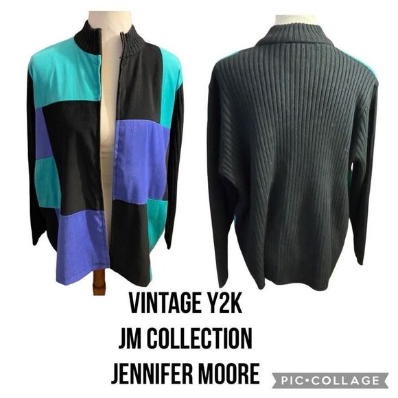 JM Collection By Jennifer Moore Y2K 90’s/2000’s Era color Block Full Zip Sweater - Picture 1 of 12
